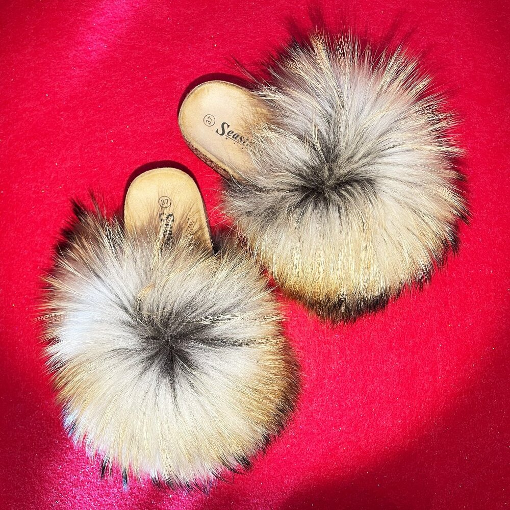 Real Raccoon Fur Slippers
